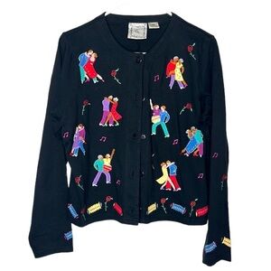 Vintage Michael Simon Colorful Embroidered Salsa Dancing Button Cardigan